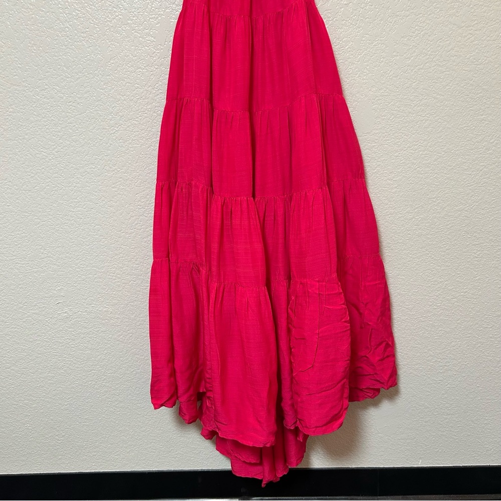 Anthropologie Let Me Be Cutout Tiered Maxi Dress Hot Pink XSP - Picture 6 of 16